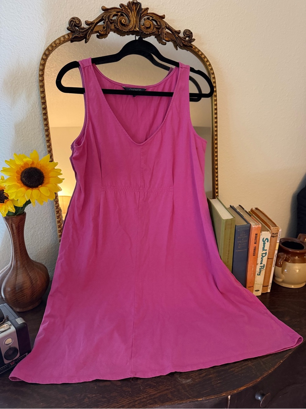 Chadwick’s Magenta Sleeveless V-Neck Shift Dress